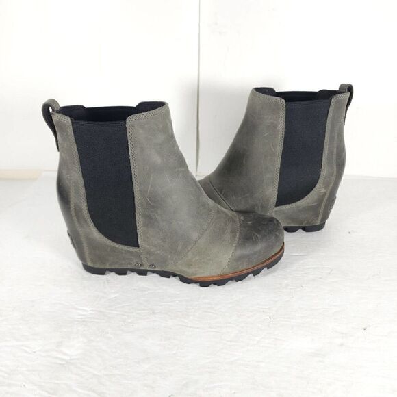 Sorel Women's Lea US6 Wedge Waterproof Leather Gray Chelsea Ankle Booties Boots - Picture 8 of 12